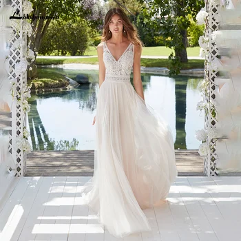 Boho Dantel düğün elbisesi 2022 Kolsuz Aplike Plaj gelinlik A-Line Tül Gelin Gelinlikler Kadınlar için vestido de novia