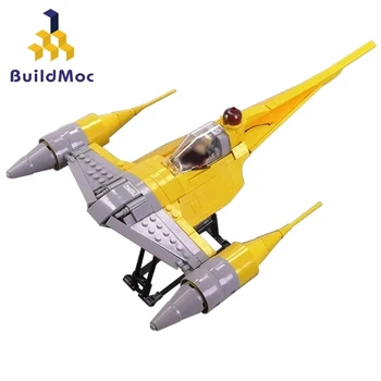 Buildmoc Uzay Savaşları Film Silah Savaş Uzay Gemisi Naboo N-1 Starfighters Sarı Uçak Mini Modeli Yapı Taşları Çocuk Oyuncakları