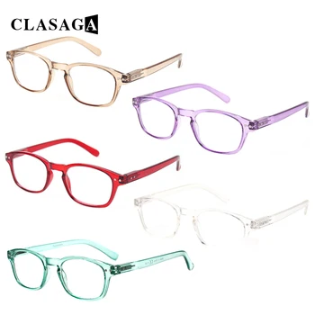 CLASAGA 5 Paket yaylı menteşeler okuma gözlüğü Erkekler ve Kadınlar Zarif Şeffaf Dikdörtgen Çerçeve HD Okuyucu Gözlük 0 ~ 600