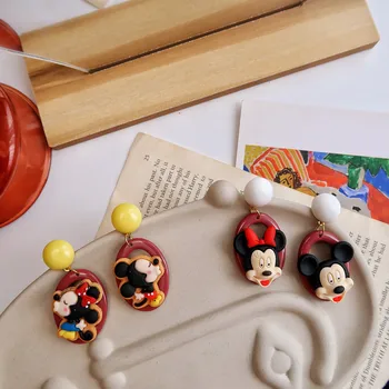 Disney Mickey Mouse Reçine Küpe Kawaii moda takı Minnie Renkli Oval Küpe Disney Takı Kız Aksesuarları Hediyeler