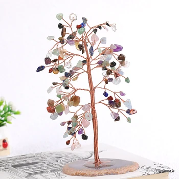 Doğal Kristal Yedi Çakra Hayat Ağacı Ametist Çakra Terapi Taş Şanslı ağaç dekor Akik Dilimleri Taş Mineral Ornaments1PC