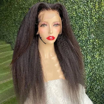 Doğal Uzun 28 inç Yumuşak Siyah Yaki Sapıkça düz saç peruk Kadınlar İçin Doğal Saç Çizgisi Sapıkça Düz peruk Afro Bebek Saç