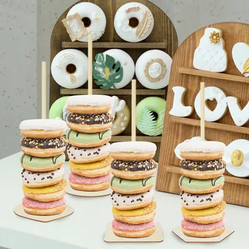 Düğün Ahşap Çörek Standı DIY Çörek Duvar Tutucu Tatlı Kek Masa vitrin rafı Bebek Duş İçin Çocuk Doğum Günü Partisi Malzemeleri