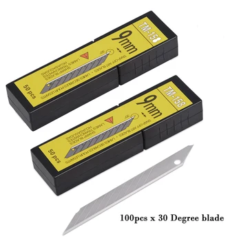 EHDIS 50/100 ADET 9mm Karbon Çelik Yapış Kapalı Sanat bıçak Araba Sticker Çıkartma Kesme Vinil Wrap Film Kesici 30 Derece Yedek Bıçak