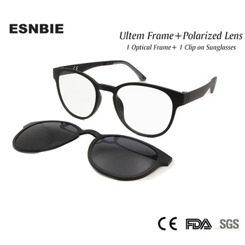 ESNBIE Ultem Polarize güneş gözlüğü üzerinde klip Manyetik Çerçeve Gözlük Kadın Retro Yuvarlak Gözlük Gözlük Erkekler óculos feminino