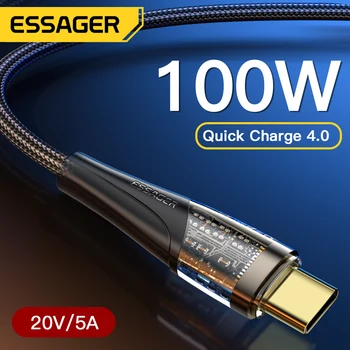 Essager PD 100W USB C Tip-C Kablo 5A Hızlı Şarj Telefon Şarj Kablosu Kablosu Samsung Xiaomi Huawei İçin MacBook Pro iPad POCO