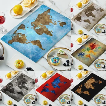 Eğlenceli Dünya Haritası Baskı yemek masası Mat Mutfak Bar Dekorasyon Masa Örtüsü Restoran Kahve Tabağı Kase Mat şarap bardakaltı Kaymaz