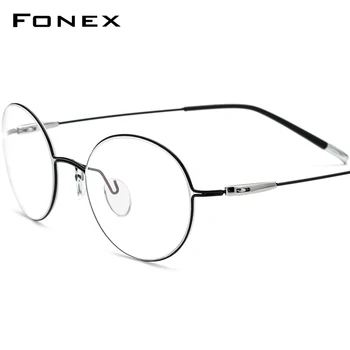 FONEX Titanyum Alaşımlı Gözlük Çerçevesi Erkekler Reçete Gözlük Kadınlar Oval Miyopi Optik Çerçeve Kore Vidasız Gözlük F1028