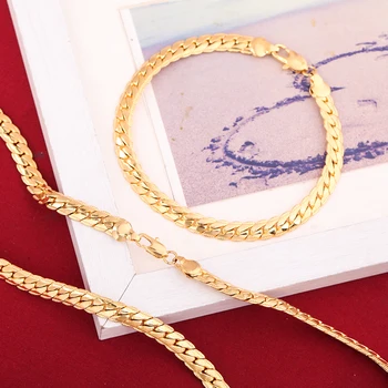 Güzel 925 ayar gümüş 18K altın 5MM zincir bilezikler kolye kadın erkek moda düğün aksesuarları takı setleri