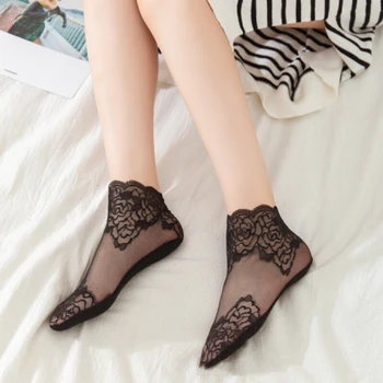HYRAX Çorap Dantel Bayan İpek Çorap Sığ Ağız Japon Pamuk Taban Görünmez Yumuşak Elastik Nefes Ter Emici Ayak Bileği Çorap
