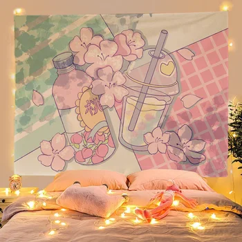 Ins Pembe Kız Şeftali Çiçeği Goblen Sevimli Dondurma Kamera Kawaii Odası Dekor Yurt Yatak Odası Dekorasyon Estetik Kumaş Arka Plan