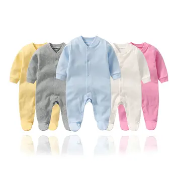İlkbahar & Sonbahar Yenidoğan Bebek Giysileri Erkek Ve Kız Uzun Kollu Katı Renk Wrap Ayak Düğmesi Tarzı Tırmanma Toddler