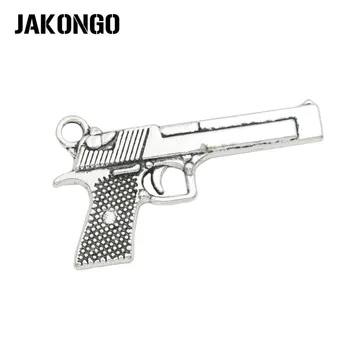 JAKONGO Antik Gümüş Kaplama Gun Charms Kolye Takı Yapımı için Küpe Bilezik Aksesuarları DIY 35x20mm 10 adet / grup