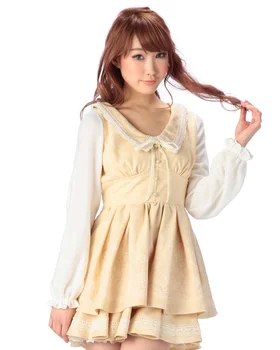 Japonya'ya satış İhracatı Liz Lisa Akın Örme Dantel Nakış Uzun Kollu Kalın Mini Elbise
