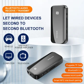 Kablosuz bluetooth 5.1 Alıcı Verici Adaptörü Dongle NFC TF Kart 3.5 mm Jack Araba Müzik Ses Aux Stereo HİFİ Kulaklıklar