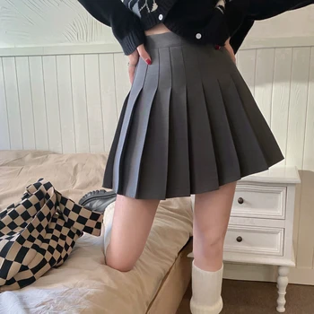 Kadın Etek Pilili Seksi Mini Yüksek belli Katı Casual Streetwear Harajuku Vintage Kore Moda Estetik Kawaii Giyim