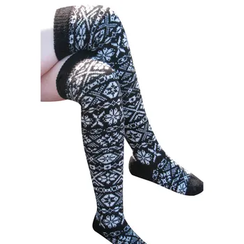 Kadın Kalın Sıcak Örme Çorap Noel Çorap Diz Boyu Kar Tanesi Baskılı Çorap Giyim Aksesuarları y2k 90s