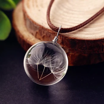 Kadın Kolye Karahindiba cam küre kolye kolye Moda Doğal Karahindiba Kolye Şeffaf Şanslı Dilek cam küre