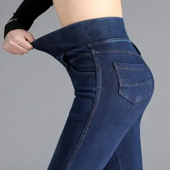 Kadın Kot Pantolon Elastik Bel Yüksek Bel Kış Streç Ayak Pantolon Kadın Pantalones Vaqueros Mujer