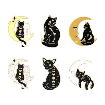 Kedi ay emaye pin Ay fazı sihirbazı kedi broş Çanta dekorasyon rozeti arkadaşlar için Hediye