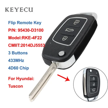 Keyecu Çevirme Uzaktan Anahtar Fob 3 Düğmeler 433 MHz 4D60 Çip Hyundai Tucson 2015 2016 2017 P / N: 95430-D3100
