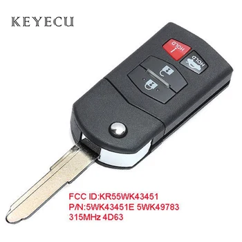 Keyecu Çevirme Uzaktan Araba Anahtarı Fob 4 Düğmeler 315 MHz 4D63 Çip Mazda 6 2009 2010 için FCC ID: KR55WK43451, 5WK49783