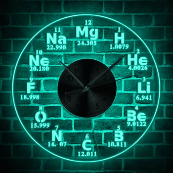Kimyasal Elementler led duvar saati Kimya Renk Değişiklikleri Arka ışık Ev Dekor duvar saati Bilim Biyoloji periyodik tablo saati