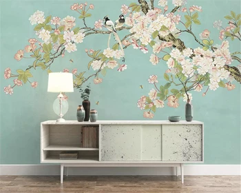 klasik 3d el boyalı not erik kuş arka plan duvar kağıtları ev dekor beibehang Özel duvar kağıdı yeni Çin basit çiçek 