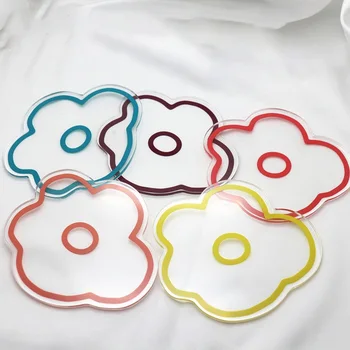 Kore Tarzı Renkli Çiçek Coaster Şeffaf Akrilik Coaster Sevimli Hayvan Meyve Çiçek Fincan Mat Ev Mutfak Aracı