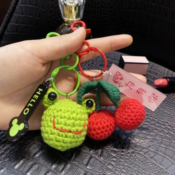 Kore Tarzı Örme Kiraz kurbağa Anahtarlıklar Kolye Anahtarlık Kadın Erkek Çanta Takı Araba Anahtarlık Sevimli Bandbag Anahtarlıklar