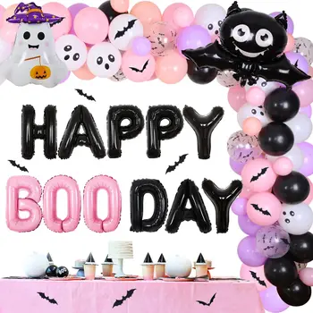KREATWOW Cadılar Bayramı Mutlu Booday Tema Balon Garland Kiti Hayalet Yarasa Balon 3D Yarasa Duvar Sticker Kız Doğum Günü Partisi Malzemeleri