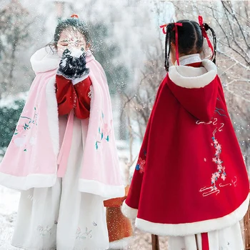 Kız Modern Hanfu Çocuk Cloack Yeni Yıl Giyim Sıcak Kalınlaşmak Kostüm Güz Kış Çin Tarzı Ceket Kış Prenses Cosplay