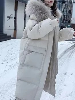 Kış Bayan Büyük Boy Rahat Aşağı Parkas Palto Kadın Moda Katı Sıcak Zarif Ceketler Uzun Kollu Sokak Kıyafetleri Giysileri