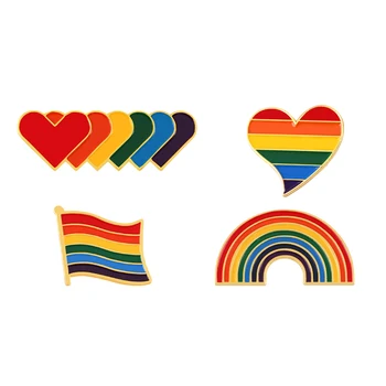 LGBT Gökkuşağı Renkli Kalp Bayrağı Yaka İğneler Sırt Çantaları için Giysi için Broşlar Emaye Pimleri Evrak Çantası Rozetleri Takı Süslemeleri