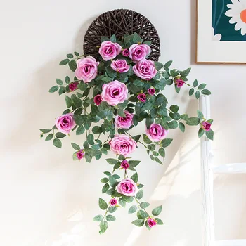 Lüks Gül Rattan Duvar Asılı yapay çiçek Parti Ev Dekor DIY Düğün Dekorasyon Vines Dekoratif Çiçek Duvar Asılı