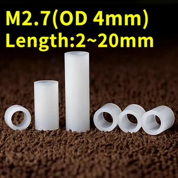 M2. 7 Uzunluk:2mm~20mm Beyaz Naylon Plastik Yuvarlak Metrik Spacer PCB İçi Boş Standoff Beyaz Dişsiz Tahta