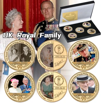 Majesteleri Kraliçe Elizabeth II Altın Kaplama Paralar Set Tutucu Prens Philip Tahsil Mücadelesi Coin Hatıra Hediye Ev Dekor