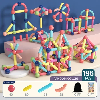Manyetik Oluşturucu Yapı Taşları Tasarımcı Seti Mıknatıs Sopa Çubuk Topları Montessori Eğitici Oyuncaklar Çocuklar Çocuklar İçin Kız Hediye