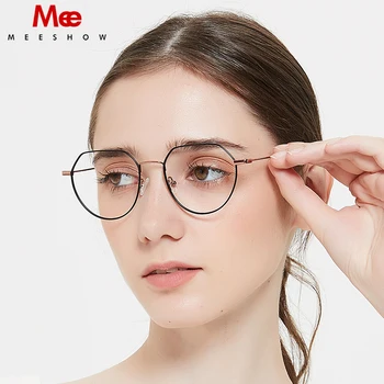 Meeshow yuvarlak metalik optik reçete gözlük çerçeve gözlük kadın moda aksesuarları 2020 Unisex Paslanmaz Çelik Alaşımlı