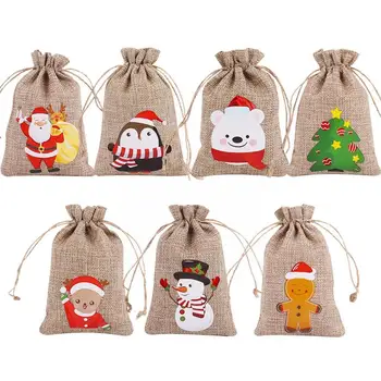 Merry Christmas Keten hediye çantası büzgülü torba Pamuk 2022 çantalar depolama Çanta Çanta Hediyeler Yeni Keten Şeker takı ambalajı Y B6H1