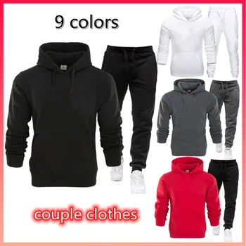 Moda Baskılı Kapüşonlu Takım Elbise Sonbahar Kış Çift Hoodie + Pantolon 2 parça Takım Elbise