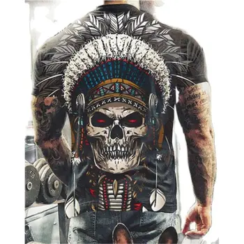 Moda Yaz Korku Kafatası 3D Baskı erkek tişört O-Boyun Kısa Kollu Rahat Nefes Büyük Boy Erkek T Shirt Üst Erkek Giyim