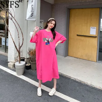 NYFS 2022 Yaz Yeni Kore Kadın Elbise Vestidos Robe Elbise Gevşek Basit Büyük Sürüm Uzun Elbiseler
