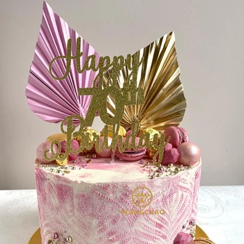 Palmiye Yaprağı Kek Topper Mutlu Doğum Günü Dekorasyon Palmiye Mızrak Kek Dekorasyon Düğün Pişirme Tatlı Masa Parti Iyilik