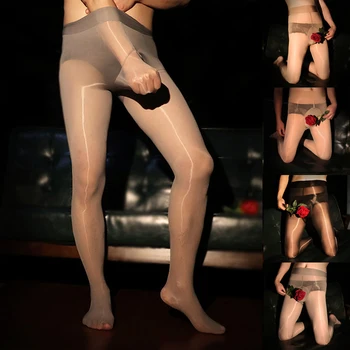 Parlak Parlak Tayt Erkek Külotlu Ultra İnce İç Çamaşırı Clubwear dans kostümü Yüksek Bel Çorap Naylon Sissy Kılıfı
