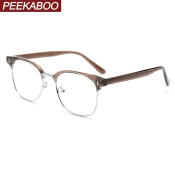 Peekaboo kore tarzı retro gözlük çerçeve erkekler için yarım jant erkek tr90 gözlük kadınlar için asetat yüksek kaliteli kahverengi leopar