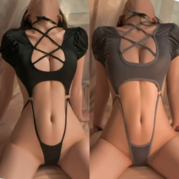 Perspektif Seksi İç Çamaşırı Kadınlar İçin Dantel Hollow Sutyen Seti Erotik Kostüm Teddy Bodysuit Çapraz Göğüs Askıları Açık Sütyen Porno İç Çamaşırı