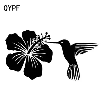 QYPF 17.7 cm*9.4 cm Güzel Hummingbird Ve Çiçek Doğal Araba Çıkartmaları Güzel Vinil Araba Styling Çıkartması Desen C18-0560