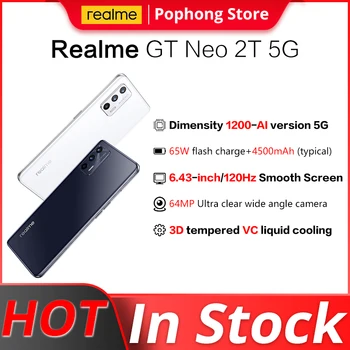 Realme için GT Neo 2T 12GB RAM 256GB ROM 5G Cep Telefonu 6.43 inç 120Hz ekran Dimensity 1200 AI Octa Çekirdek 65W Süper Dart Şarj NFC