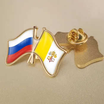Rusya Federasyonu ve Vatikan Şehir Devlet Çapraz Çift Dostluk Bayrakları Yaka İğneler Broş Rozetleri